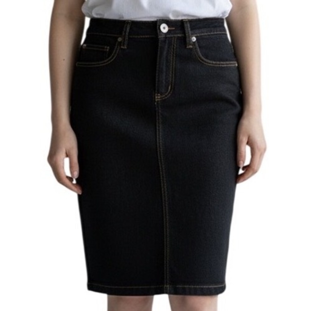 Lexi Jean Womens Black Denim Pencil Skirt Dark‎ Wash Stretch Size 6 NWT